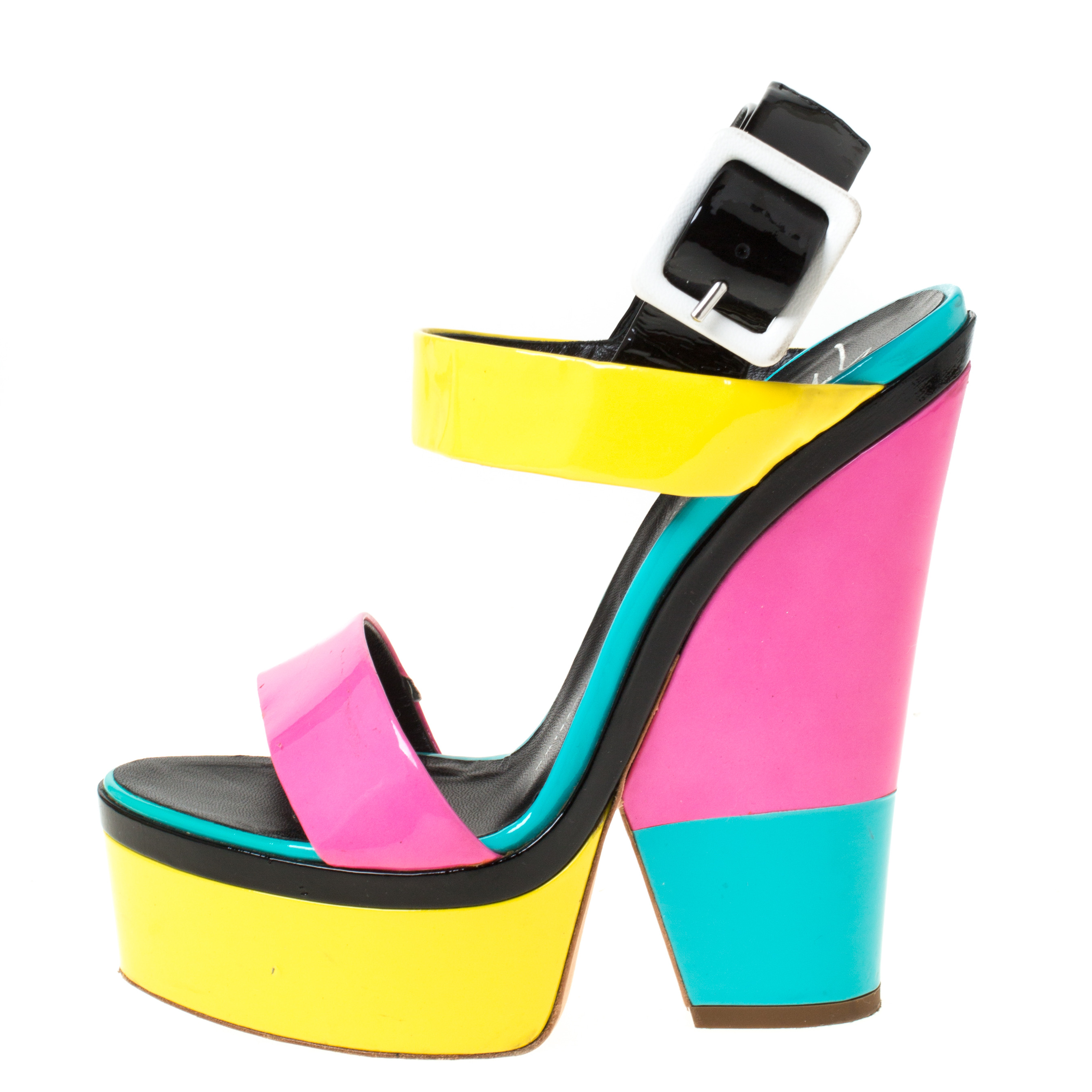 

Giuseppe Zanotti Multicolor Colorblock Patent Leather Platform Ankle Strap Sandals Size