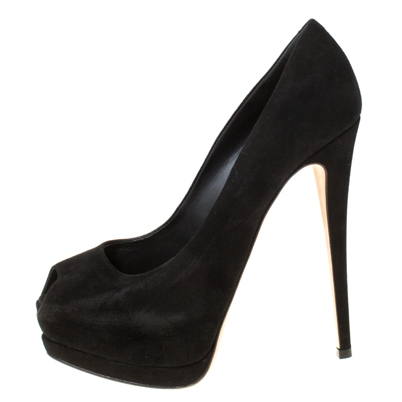 

Giuseppe Zanotti Black Suede Peep Toe Platform Pumps Size