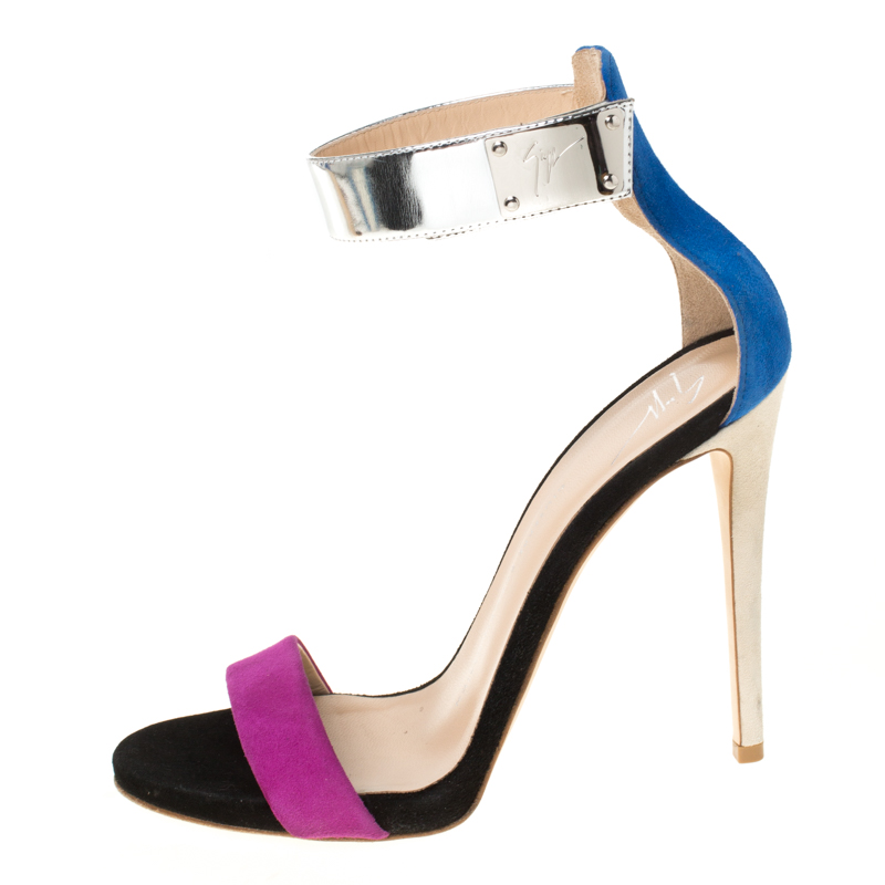 

Giuseppe Zanotti Tricolor Suede And Leather Ankle Cuff Sandals Size, Blue