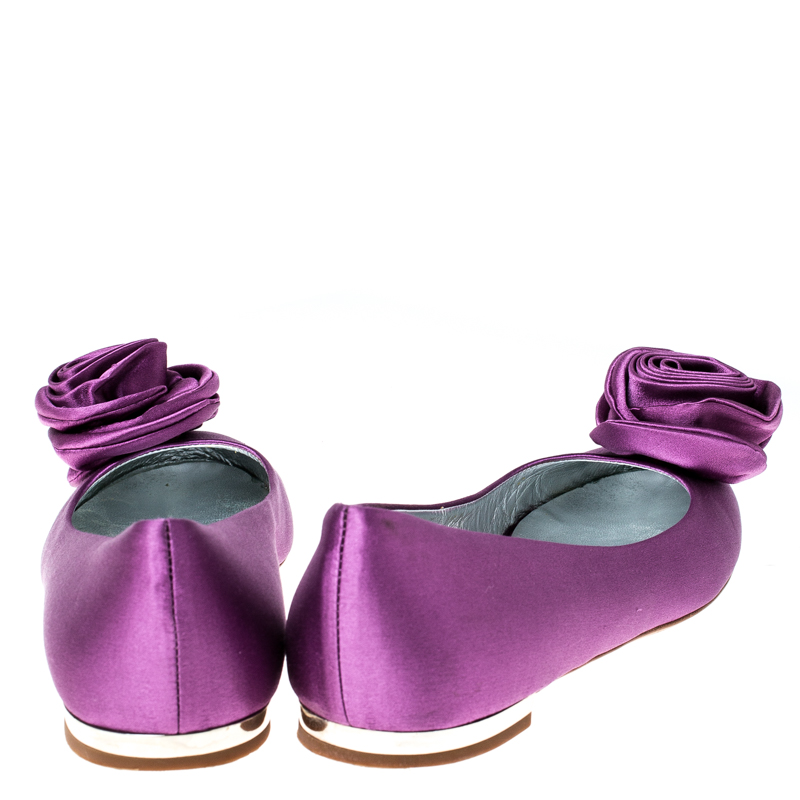 Pre-owned Giuseppe Zanotti Purple Satin Flower Detail Ballet Flats Size 36.5