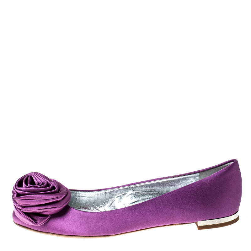 Pre-owned Giuseppe Zanotti Purple Satin Flower Detail Ballet Flats Size 36.5