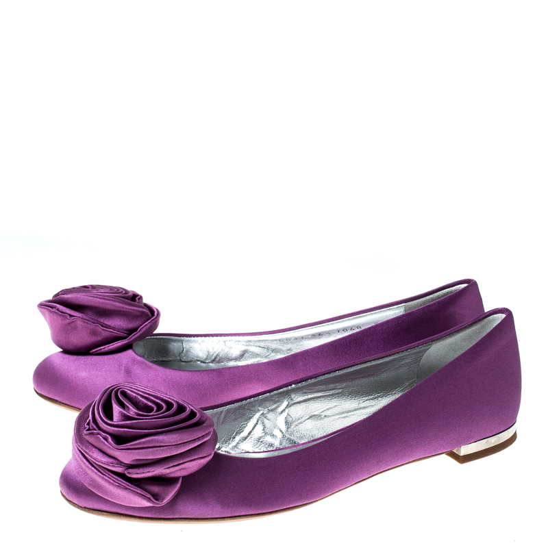 Pre-owned Giuseppe Zanotti Purple Satin Flower Detail Ballet Flats Size 36.5