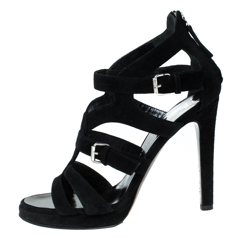 

Giuseppe Zanotti Black Suede Strappy Open Toe Sandals Size