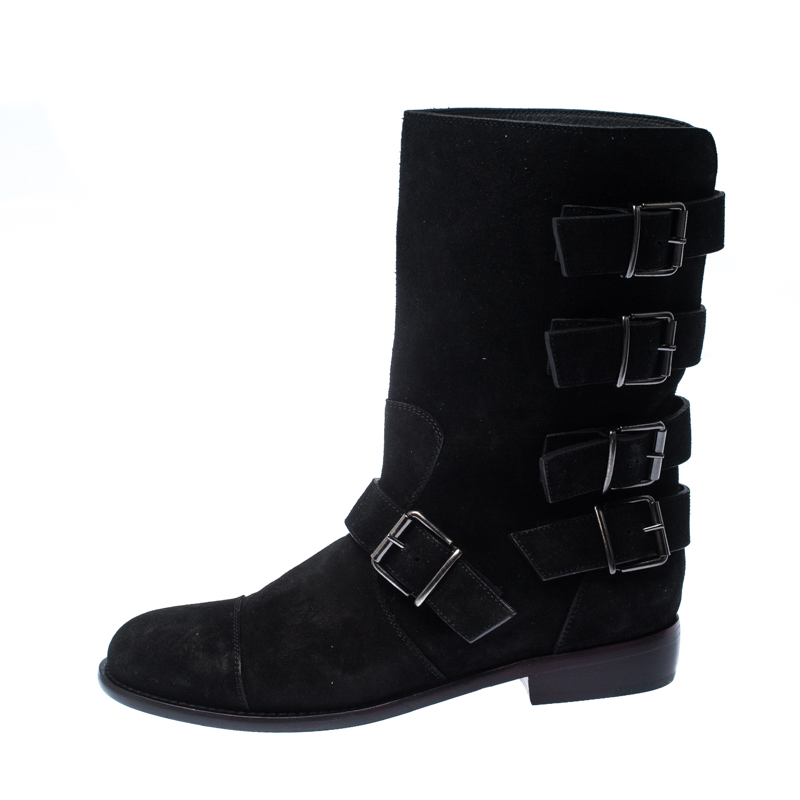 

Giuseppe Zanotti Black Suede Leather Buckle Ankle Boots Size