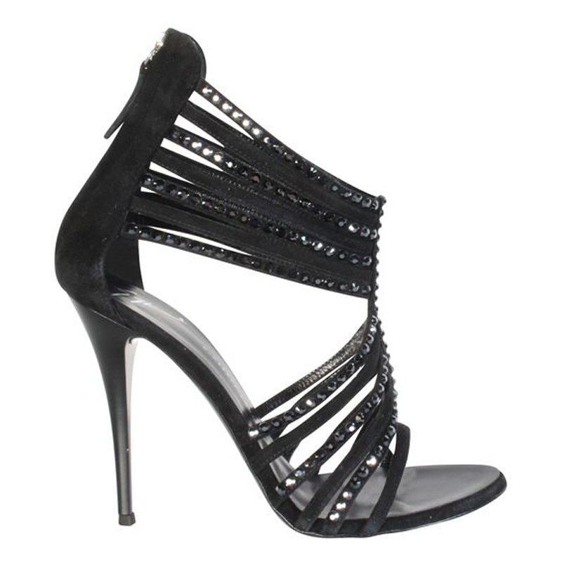 Pre-owned Giuseppe Zanotti Black Suede Srass Sandals Size 38