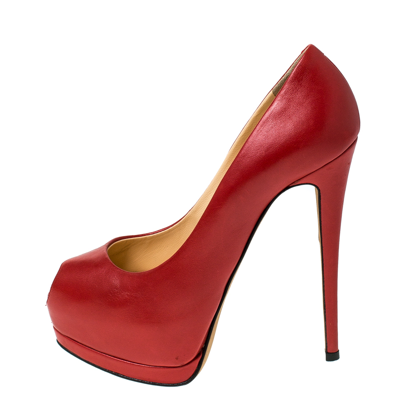 

Giuseppe Zanotti Red Leather Peep Toe Pumps Size