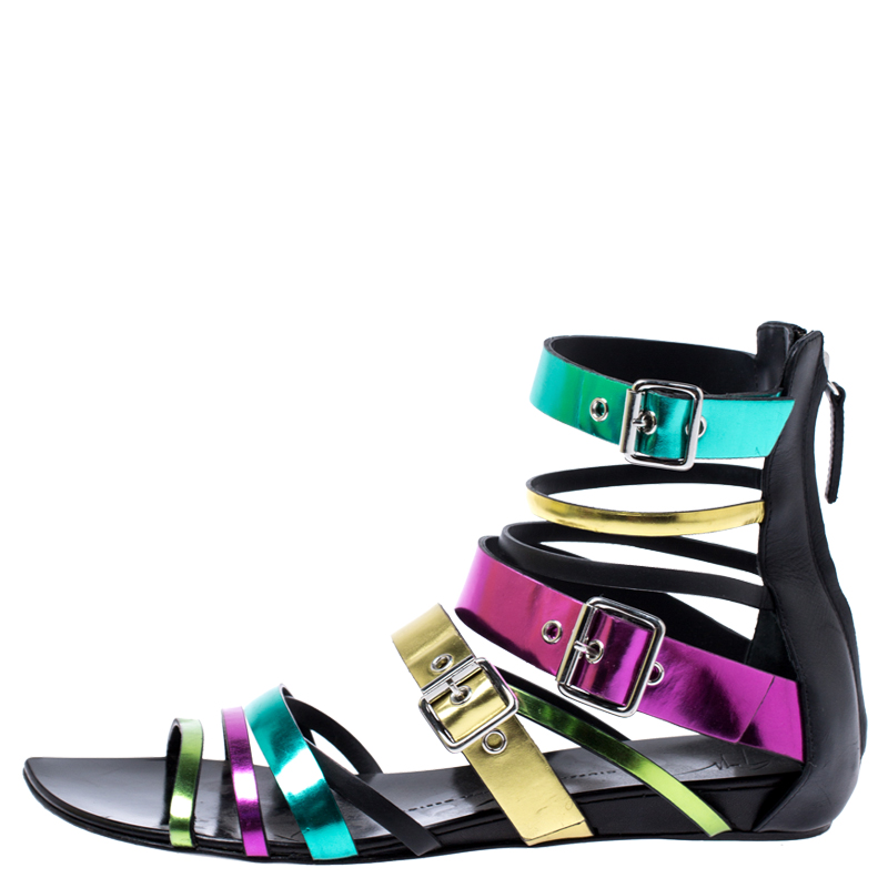 

Giuseppe Zanotti Multicolor Leather Gladiator Flat Sandals Size