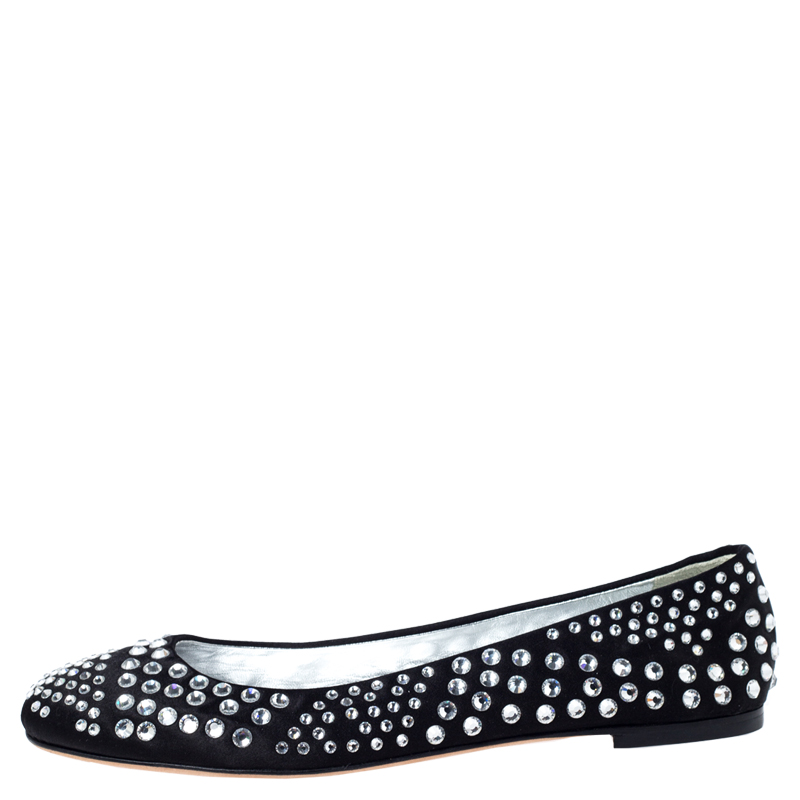 

Giuseppe Zanotti Black Leather Crystal Studded Ballet Flats Size