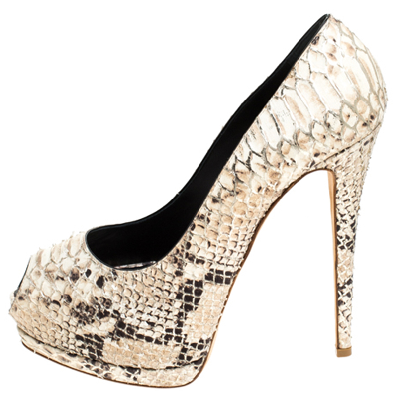 

Giuseppe Zanotti Multicolor Python Embossed Leather Sharon Peep Toe Platform Pumps Size