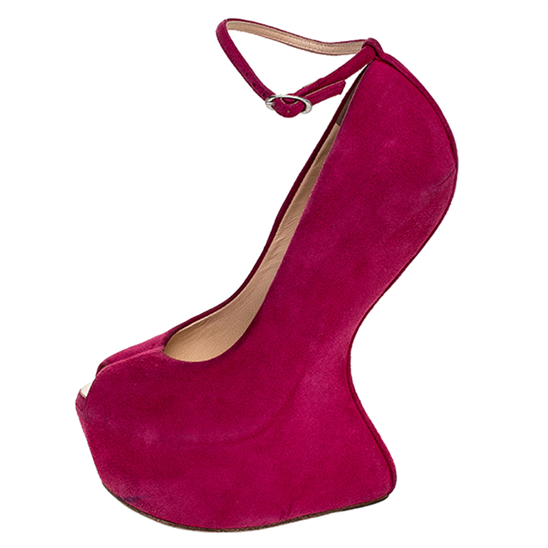 

Giuseppe Zanotti Pink Suede Leather Heelless Peep Toe Platform Ankle Strap Pumps Size