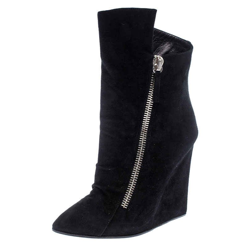 

Giuseppe Zanotti Black Suede Wedge Ankle Boots Size
