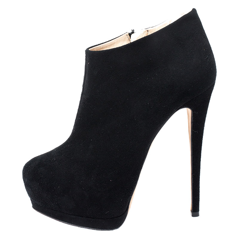 Pre-owned Giuseppe Zanotti Black Suede Platform Ankle Booties Size 37.5