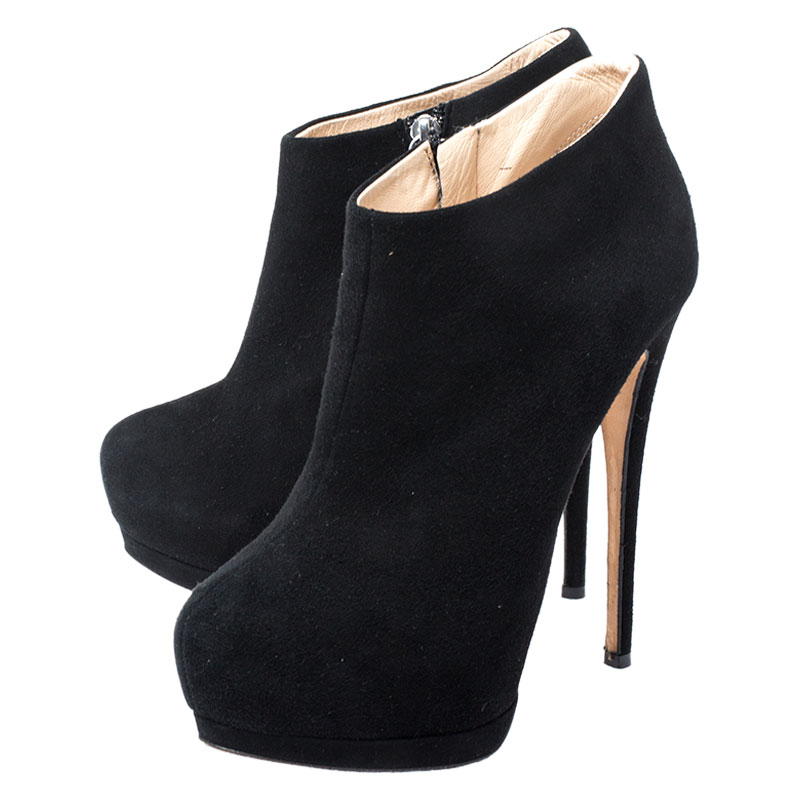 Pre-owned Giuseppe Zanotti Black Suede Platform Ankle Booties Size 37.5