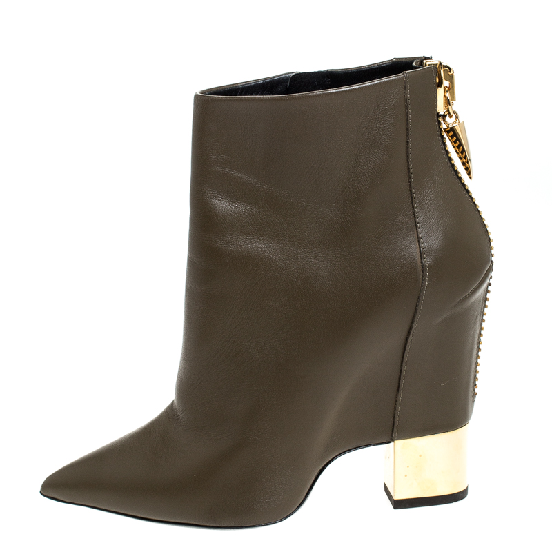 

Giuseppe Zanotti Grey Leather Pointed Toe Wedge And Block Heel Ankle Boots Size, Black