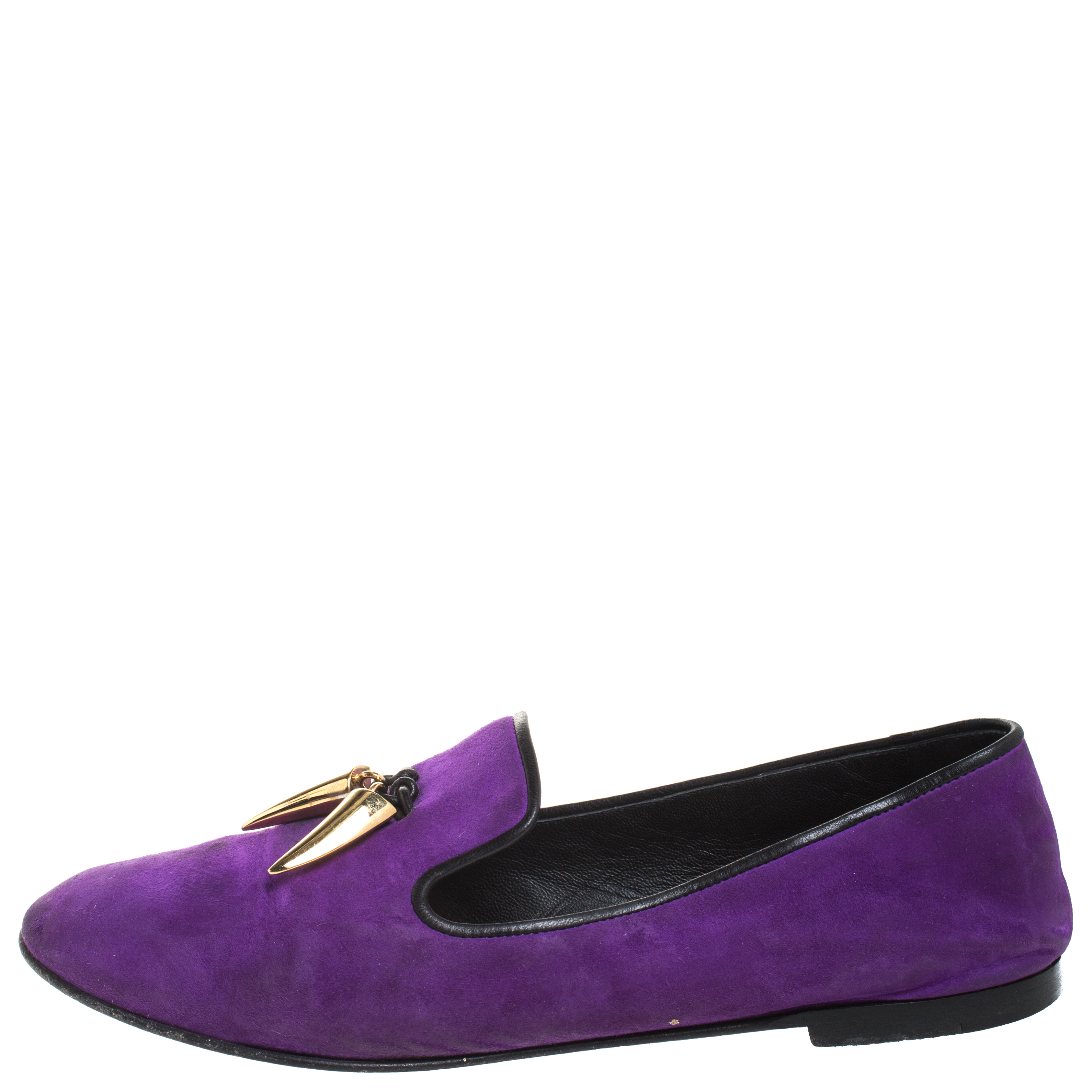 Pre-owned Giuseppe Zanotti Purple Suede Kevin Shark Tooth Tassel Smoking Slippers Size 38