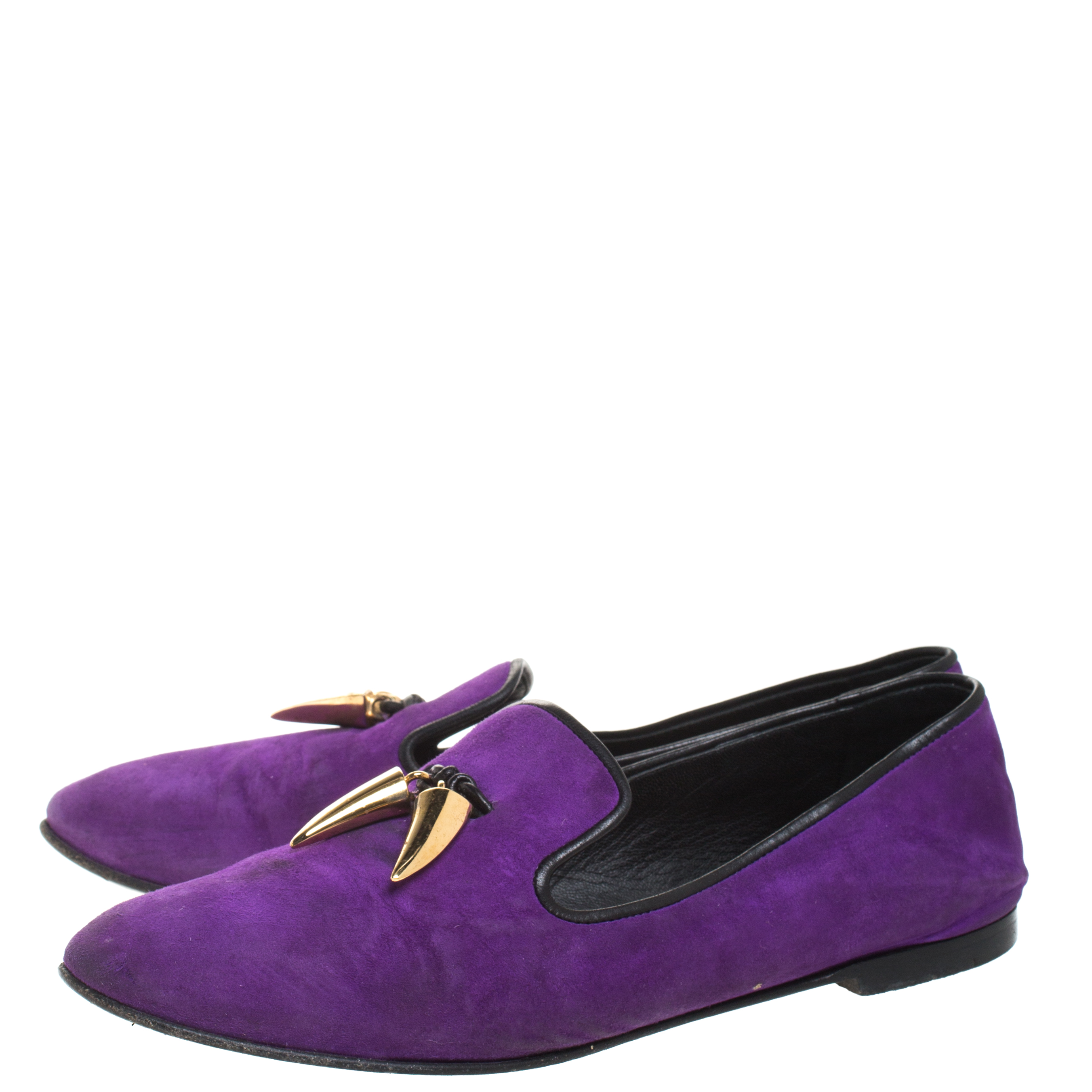 Pre-owned Giuseppe Zanotti Purple Suede Kevin Shark Tooth Tassel Smoking Slippers Size 38