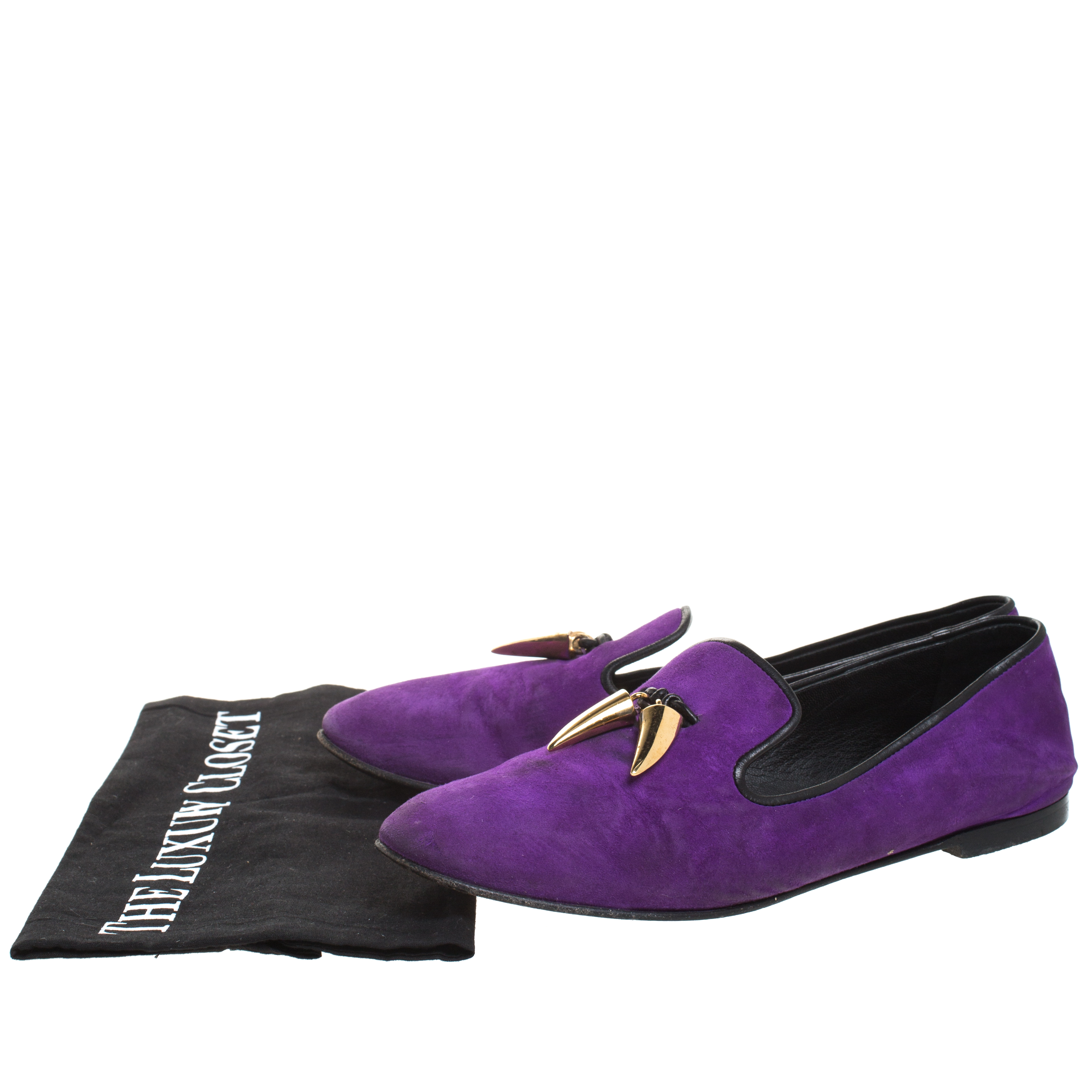 Pre-owned Giuseppe Zanotti Purple Suede Kevin Shark Tooth Tassel Smoking Slippers Size 38