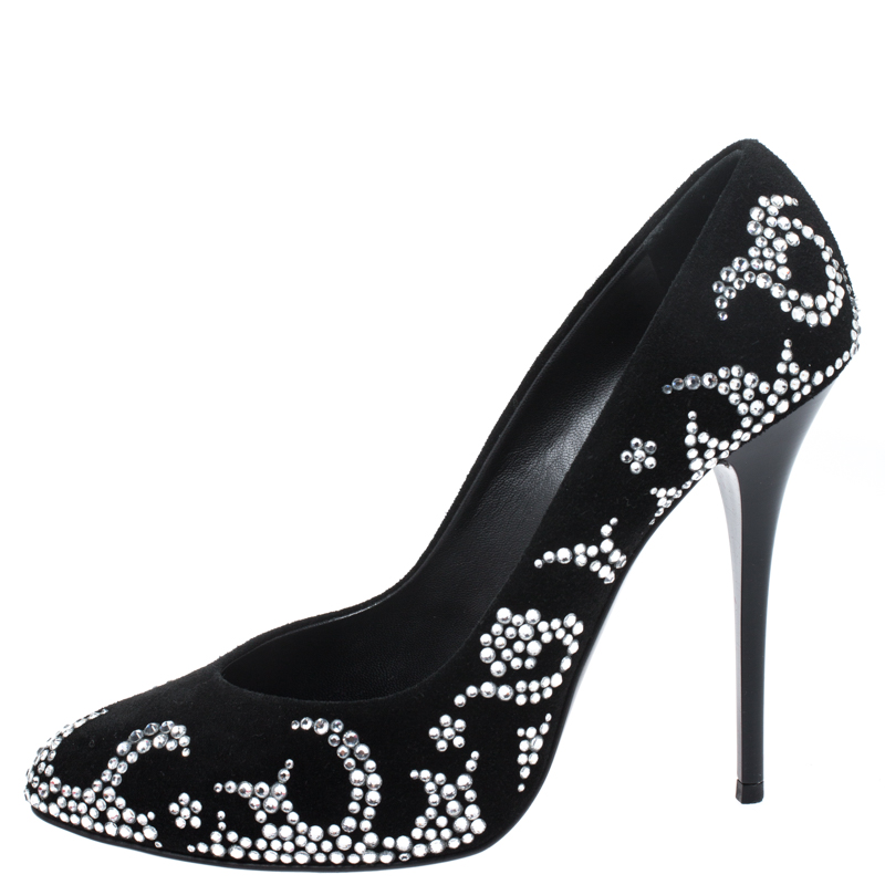 

Giuseppe Zanotti Black Crystal Embellished Suede Pumps Size