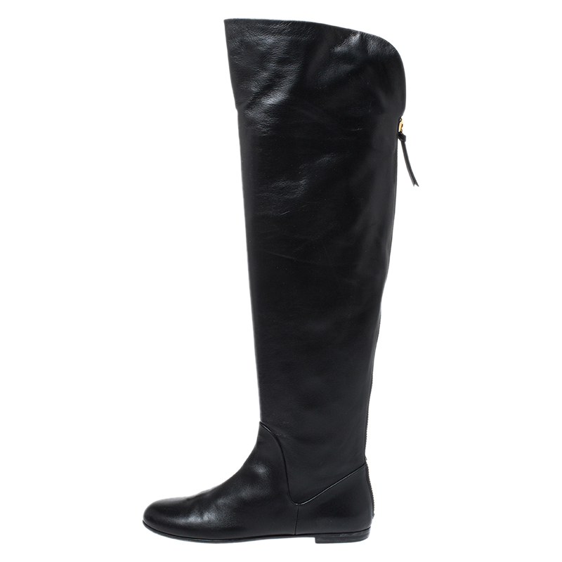 

Giuseppe Zanotti Black Leather Knee Length Boots Size