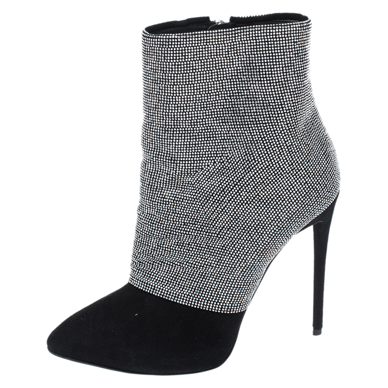 

Giuseppe Zanotti Black Glitter Suede Ankle Boots Size