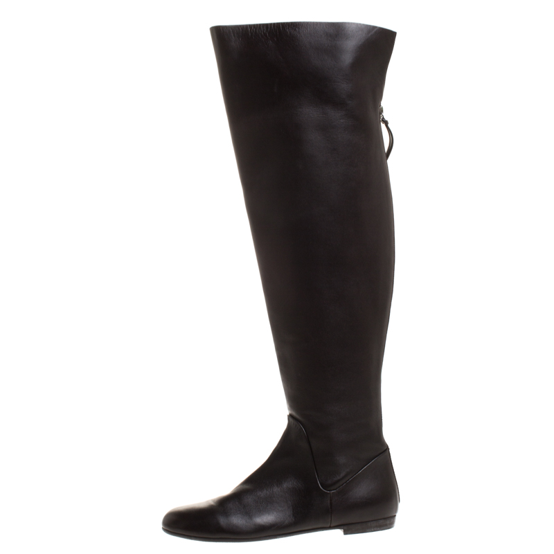 

Giuseppe Zanotti Dark Brown Leather Back Zip Knee Length Boots Size