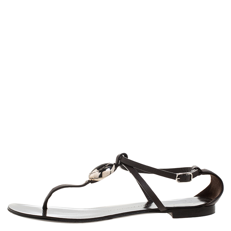 

Giuseppe Zanotti Brown Leather Thong Flat Sandals Size