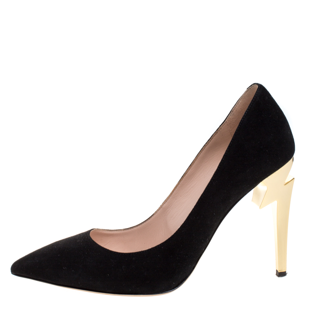 

Giuseppe Zanotti Black Leather Bolt G Pointed Toe Pumps Size
