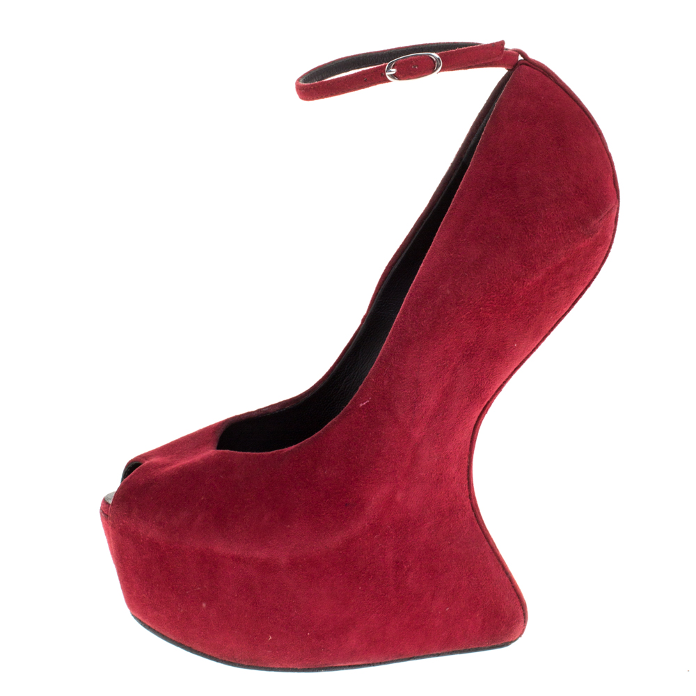 

Giuseppe Zanotti Red Suede Slingback Heel Less Platform Sandals Size