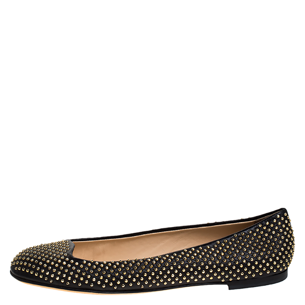 

Giuseppe Zanotti Black Leather Studded Ballet Flats Size