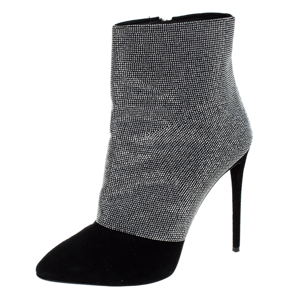 Pre Owned Giuseppe Zanotti Black Suede Silver Stud Embellished Platform Ankle Boots Size 39