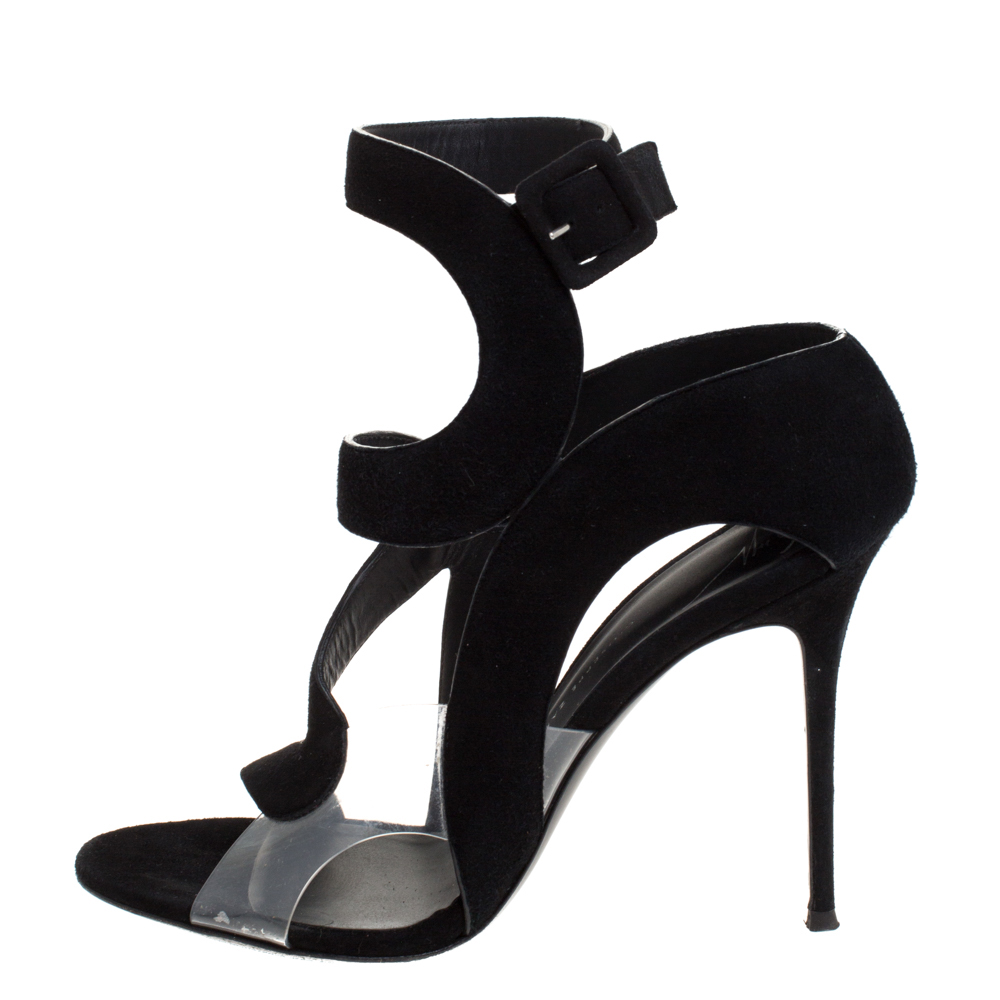 

Giuseppe Zanotti Black Suede and PVC Summer Sandals Size