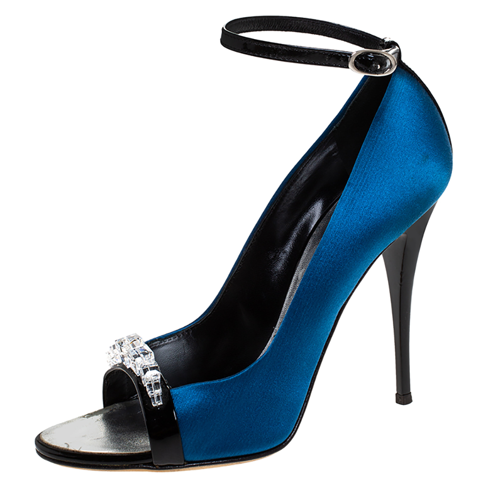 blue satin sandals