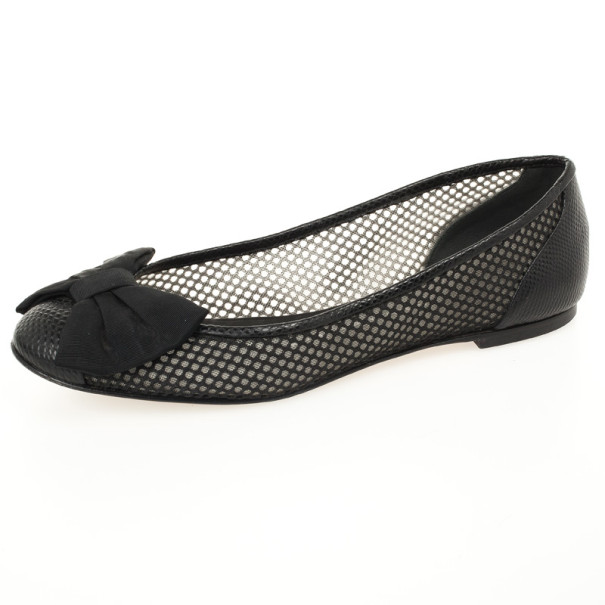 Pre Owned Giuseppe Zanotti Black Mesh Bow Flats Size 39