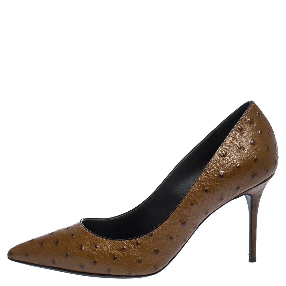 

Giuseppe Zanotti Brown Ostrich Embossed Leather Lucrezia Pointed Toe Pumps Size