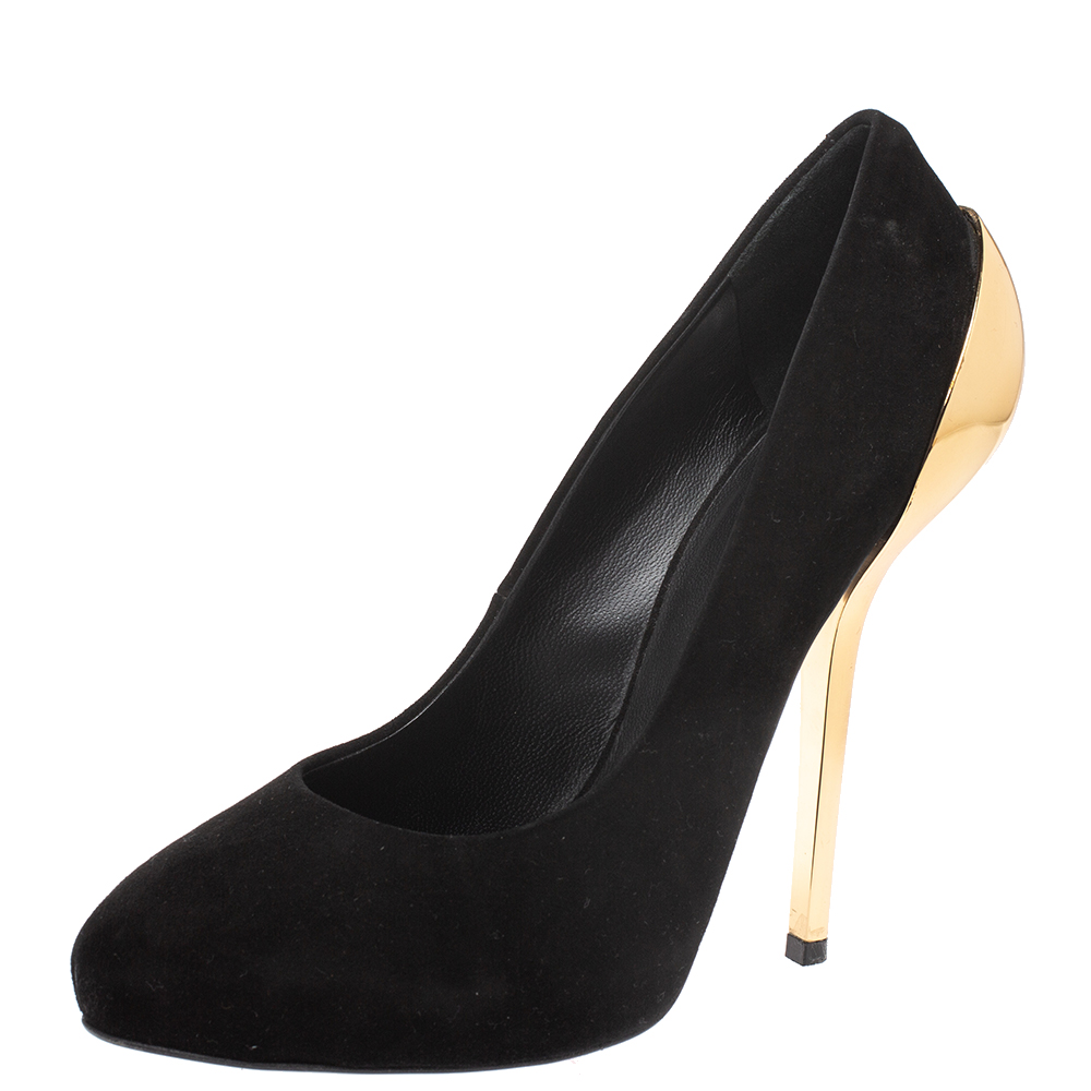 

Giuseppe Zanotti Black Suede Peep Toe Platform Pumps Size