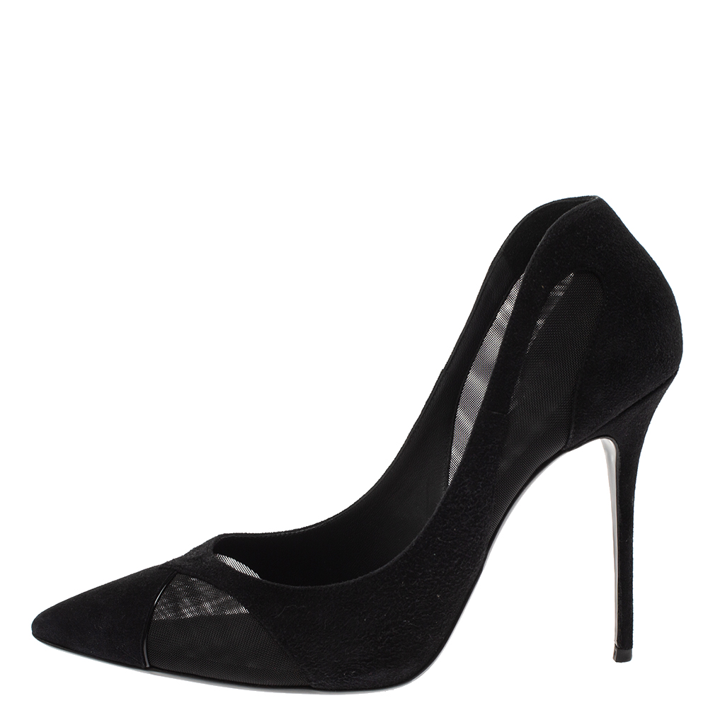 

Giuseppe Zanotti Black Suede and Mesh Pointed Toe Pumps Size