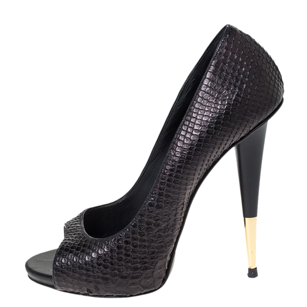 

Giuseppe Zanotti Black Python Leather Open Toe Pumps