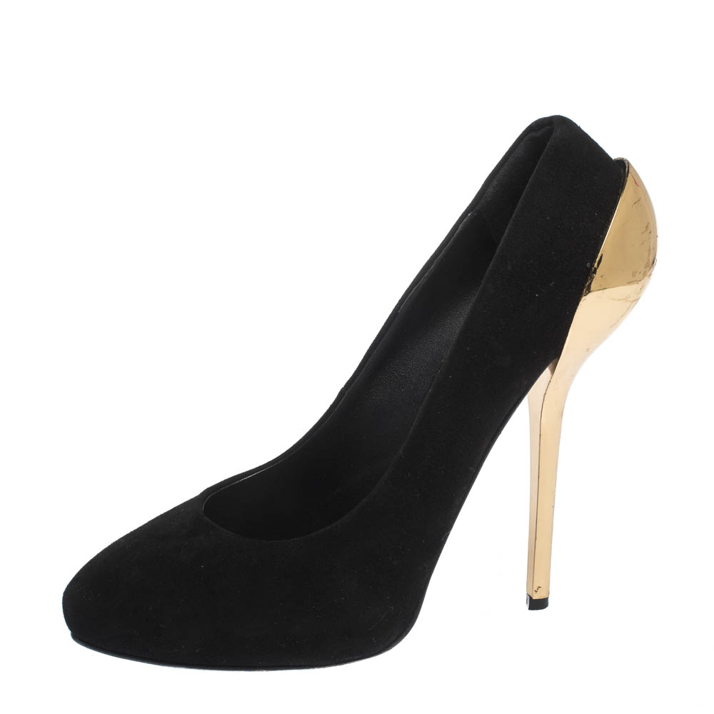 

Giuseppe Zanotti Black Suede Round Toe Platform Pumps Size