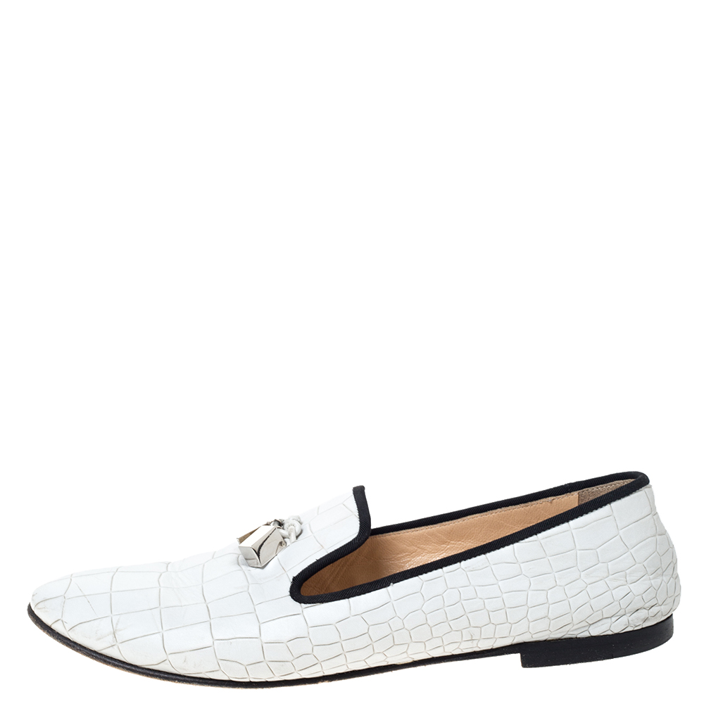 

Giuseppe Zanotti White Croc Embossed Leather Smoking Slippers Size