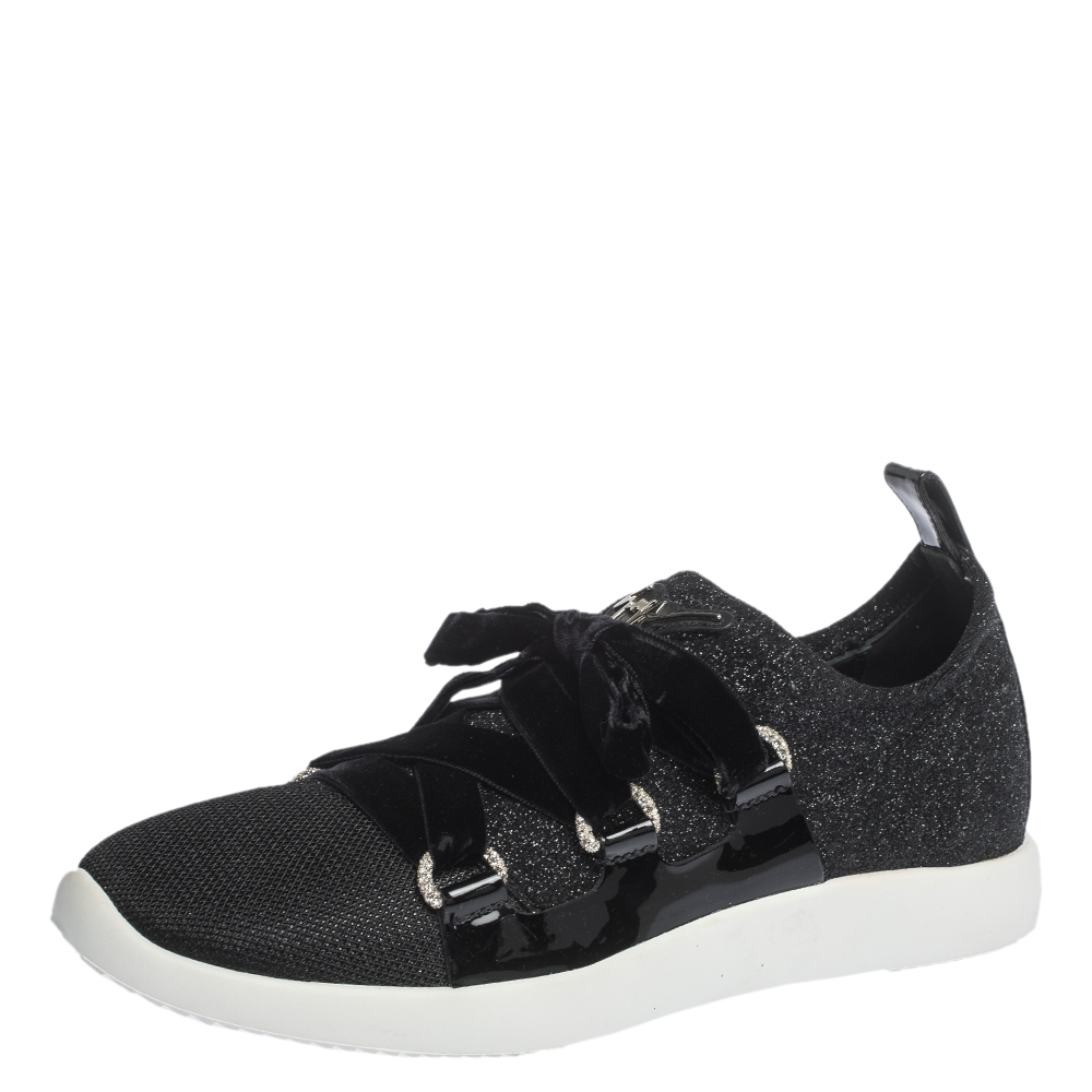 Pre Owned Giuseppe Zanotti Black Lurex And Velvet Maggie Slip On Sneakers Size 41
