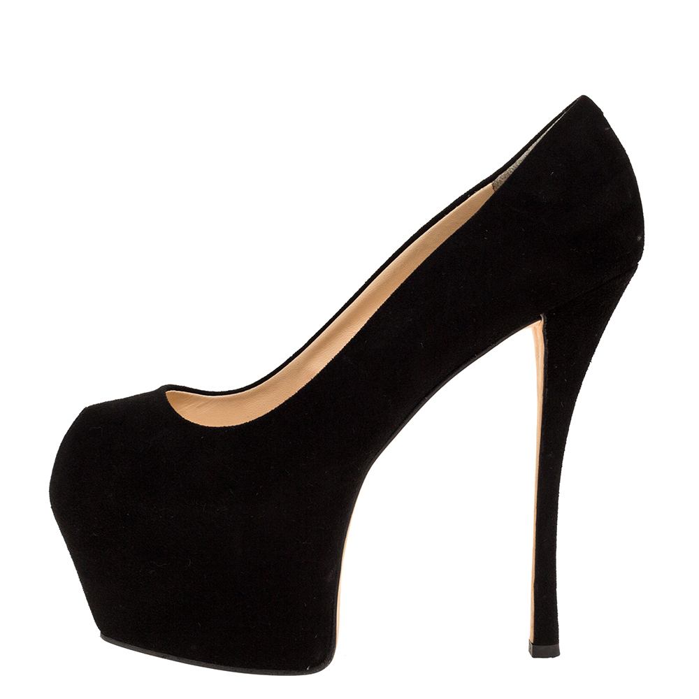 

Giuseppe Zanotti Black Suede Liza Peep Toe Platform Pumps Size