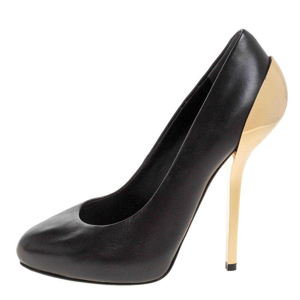 

Giuseppe Zanotti Black Leather Platform Metal Heel Pumps Size