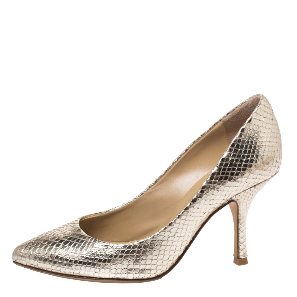 

Giuseppe Zanotti Metallic Gold Snakeskin Embossed Leather Lucrezia Pointed Toe Pumps Size