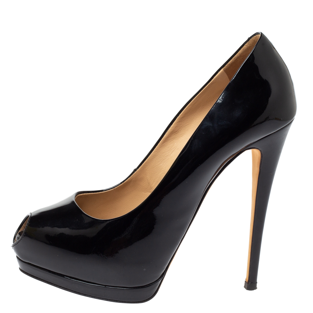 

Giuseppe Zanotti Black Patent Leather Peep Toe Platform Pumps Size