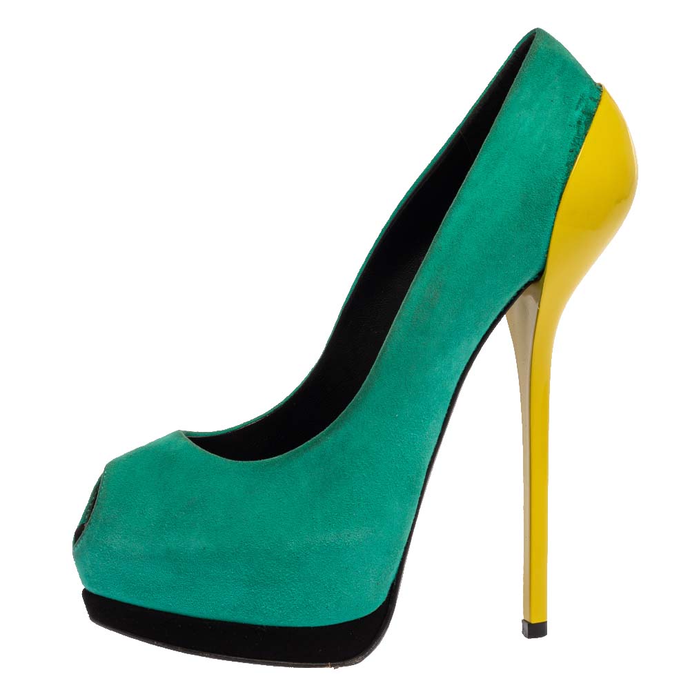 

Giuseppe Zanotti Tricolor Suede Peep Toe Platform Pumps Size, Green