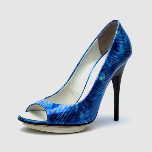 Pre Owned Giuseppe Zanotti Blue Open Toe Pumps Size 36