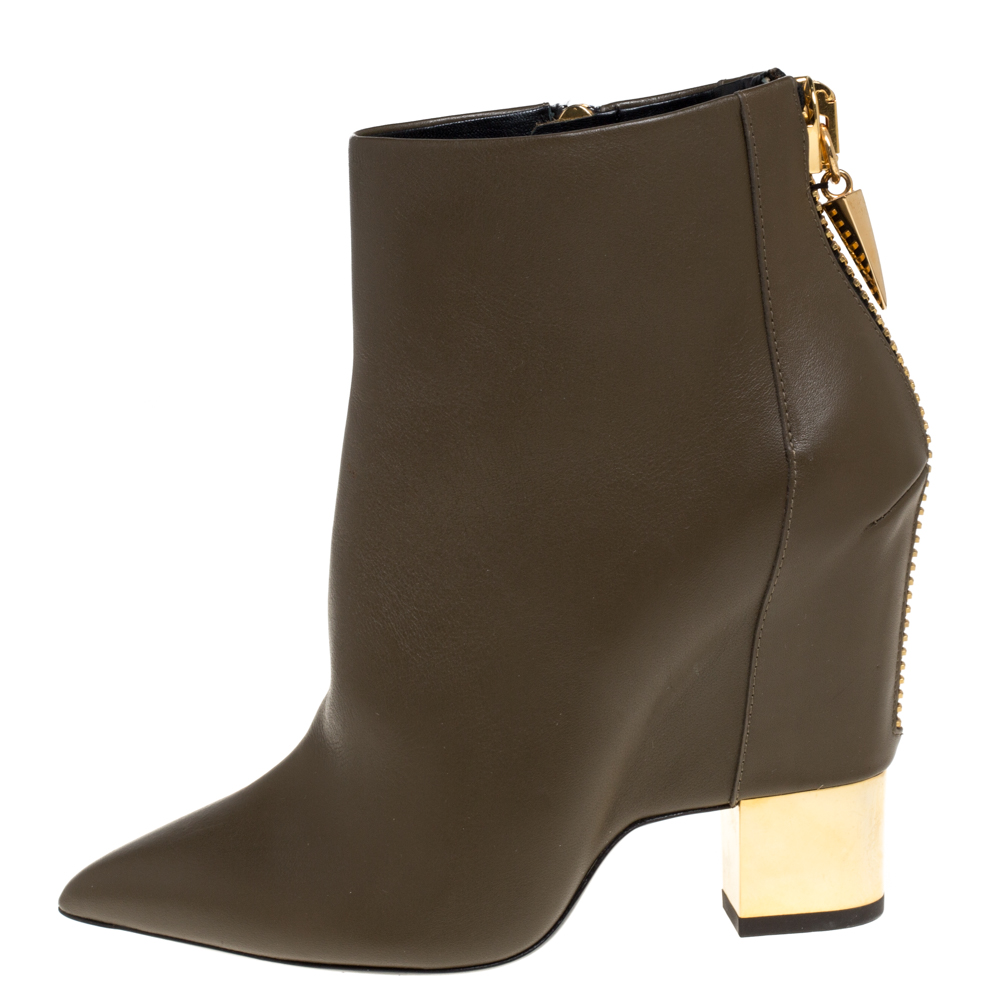 

Giuseppe Zanotti Olive Green Leather Pointed Toe Ankle Booties Size