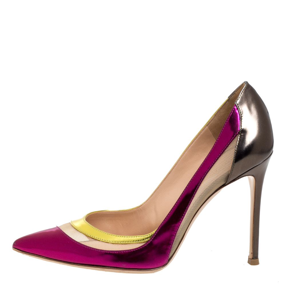 

Giuseppe Zanotti Multicolor Patent Leather and Mesh Pointed Toe Pumps Size