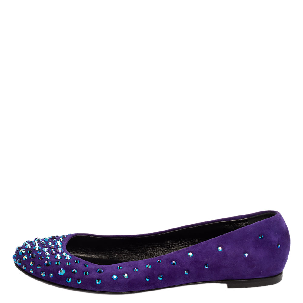 

Giuseppe Zanotti Blue Suede Crystal Stud Ballet Flats Size, Purple