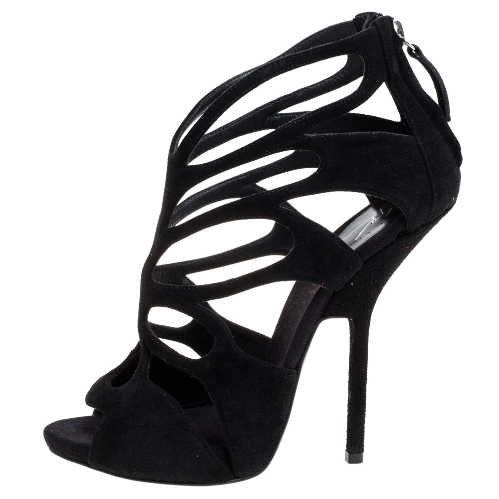 

Giuseppe Zanotti Black Suede Butterfly Cutout Sandals Size